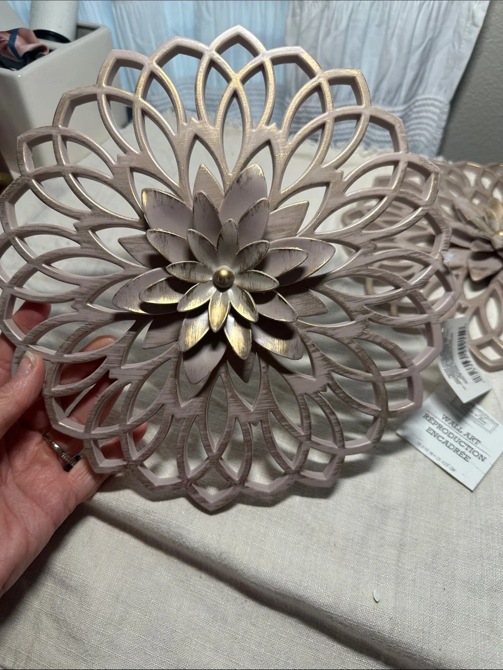 Decorative Floral Wall Plaques in Taupe and Gold – Set of 2 NWT